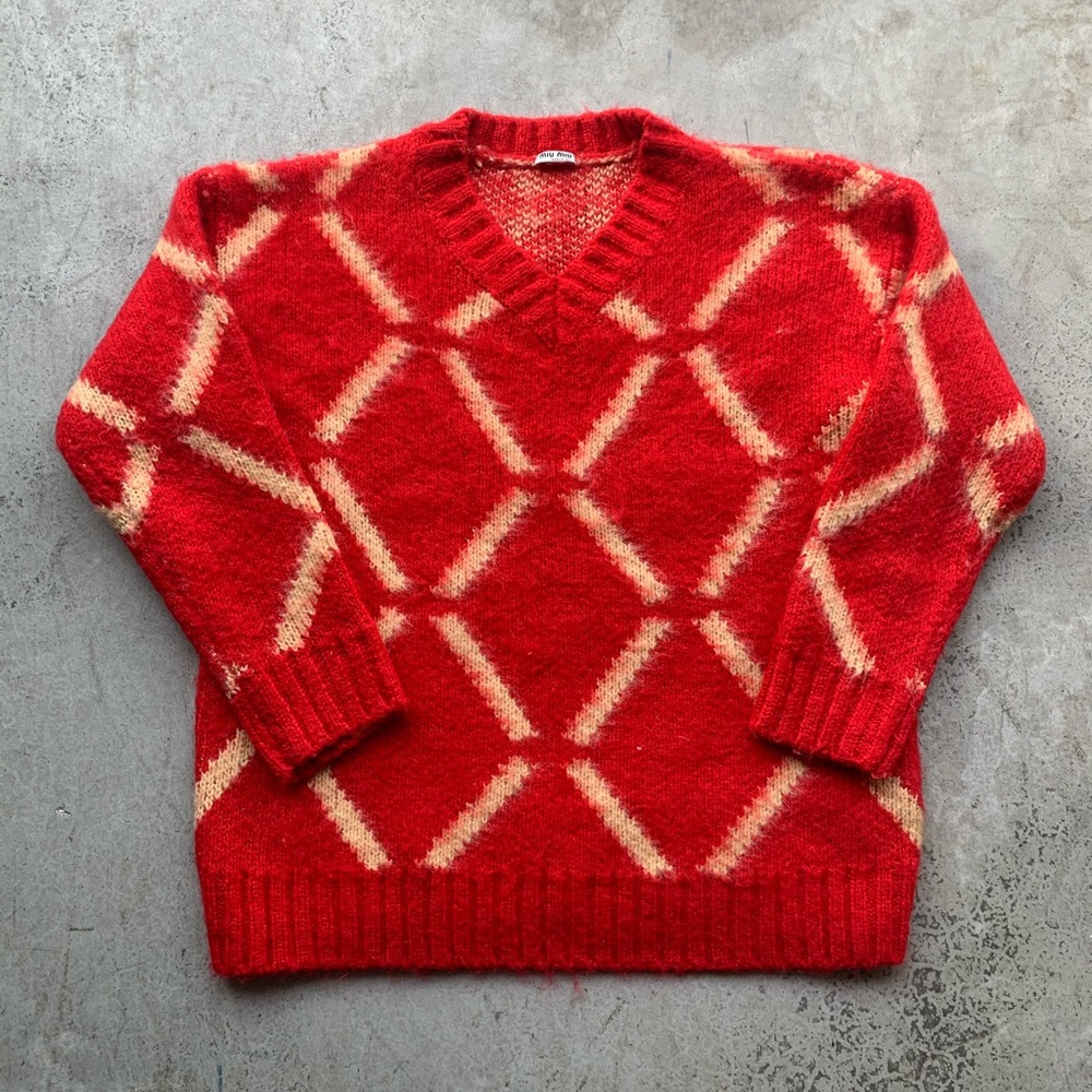 Miu Miu Oversized Argyle Pattern Sweater